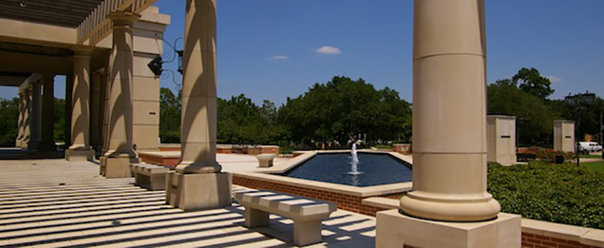 Under Moulton Tower showing fountain on South's campus where you can get your philosophy degree.