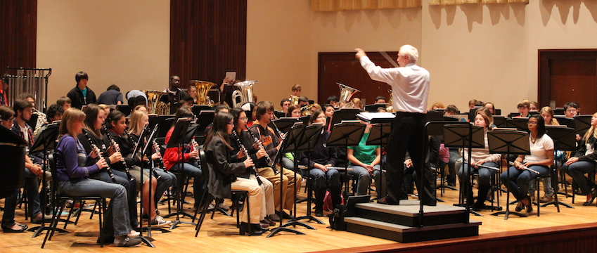 Concert band practicing.