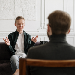 Counselor talking to patient.