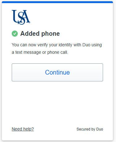 Screenshot of confirmation screen