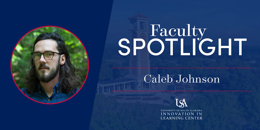 faculty spotlight banner showing photo of Caleb Johnson