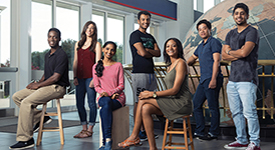 International Students in front of Waterman Globe